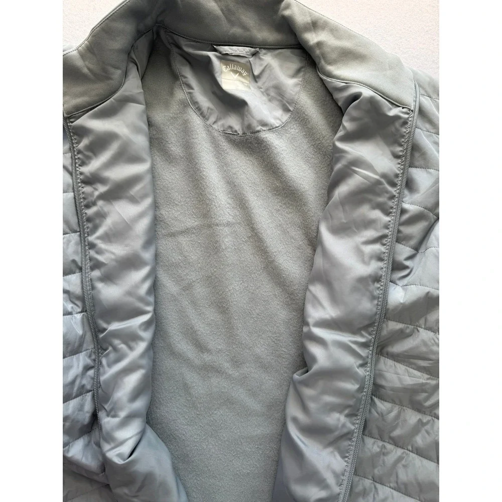 Callaway Mens XL Gray Quilted Full Zip Golf Vest Fleece Lined Mock Neck
